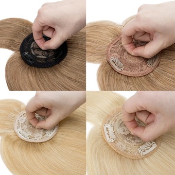 NATURALNE Grzywką Damski Tupet Topper Jasny Popielaty Blond/Bleach Blond