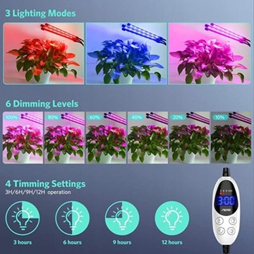 3 лампы для выращивания растений, 60 светодиодных таймеров + пульт дистанционного управления