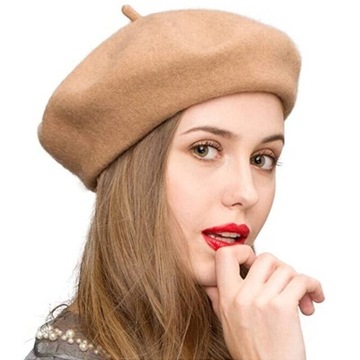 BERET DAMSKI FRANCUSKI WEŁNIANY Z ANTENKĄ PREMIUM