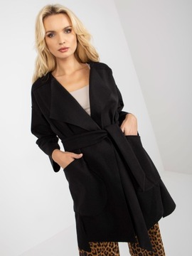 Elegancki płaszcz damski z paskiem czarny XL