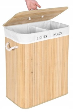 БАМБУКОВАЯ КОРЗИНА ДЛЯ БЕЛЬЯ, ДВУХКОМБОННЫЙ КОНТЕЙНЕР, 100 Л