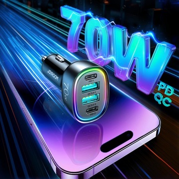 АВТОМОБИЛЬНОЕ ЗАРЯДНОЕ УСТРОЙСТВО JOYROOM 70 Вт с 4 портами: 2 x USB C, 2 x USB PD QC