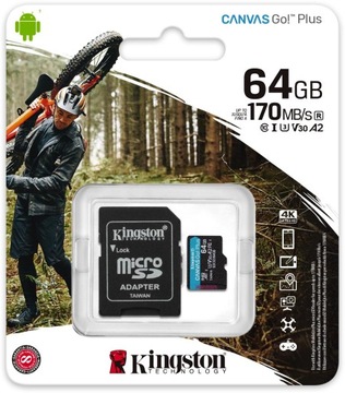 КАРТА ПАМЯТИ microSD Canvas Go Plus 64 ГБ 170/70 МБ/с A2 U3 V30 + АДАПТЕР SD