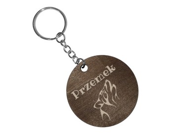 Brelok drewno do kluczy okrągły GRAWEREM brąz 5cm