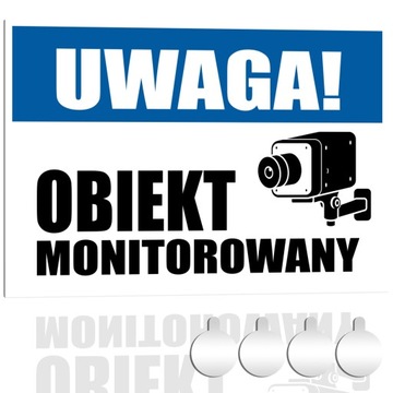 Tabliczka PCV UWAGA! OBIEKT MONITOROWANY 30x20 Druk UV + przylepce