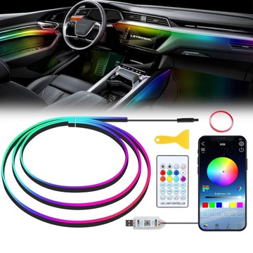Światłowód do Samochodu Oświetlenie Ambient LED RGB 1,1m APKA+PILOT ZESTAW