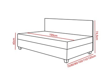 Tapczan jednoosobowy, łóżko hotelowe, poduszki gratis Kaja 70cm