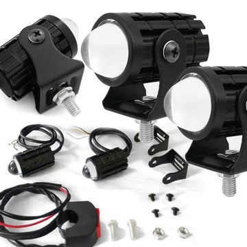 2X HALOGENY MOTOCYKLOWE LAMPY REFLEKTORY RING LED BIAŁE + ŻÓŁTE 12W IP67