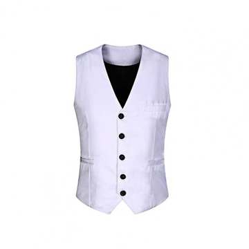 Men Solid Color Business Suit Vest V-neck Sleevele