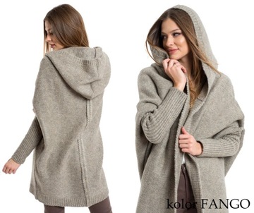 NEIRO LUŹNY SWETER KARDIGAN Z KAPTUREM OVERSIZE