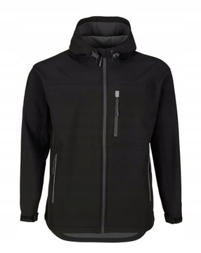 4XL Duża Czarna Kurtka Softshell Kaptur Cały Rok XXXXL