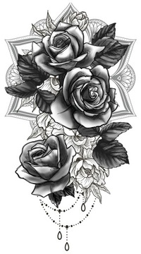 Sztuczny tatuaż róże mandala liście kobiecy czarny