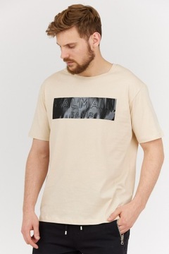 BALMAIN Beżowy t-shirt męski z aplikacją z logo M