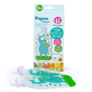 Многоразовые пакеты для еды Petite&Mars Papoo, 6 шт., слон