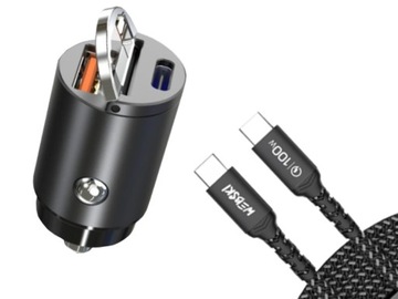 MOCNA MAŁA ŁADOWARKA SAMOCHODOWA QC + KABEL USB-C 100cm MOCNY OPLOT
