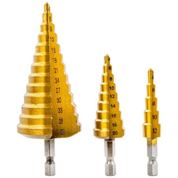 СТУПЕНЧАТЫЕ КОНИЧЕСКИЕ СВЕРЛА ДЛЯ МЕТАЛЛА, ДЕРЕВА, ПЛАСТИКА, ЛИСТА 4-39 ММ ШЕСТИГРАННИКА