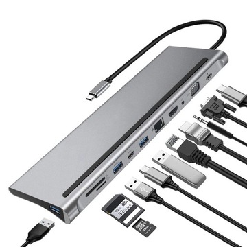 12-w-1 stacja dokująca USB C z 87W mocy HDMI iVGA