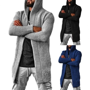 Men Knitted Cardigan Solid Color Long Sleeve Cardi