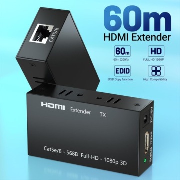 Преобразователь-удлинитель HDMI в LAN ЧЕРЕЗ ВИТОЙ КАБЕЛЬ RJ45 60M