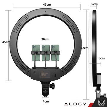 Lampa pierścieniowa LED Ring do zdjęć selfie statyw + 3x uchwyt do telefonu
