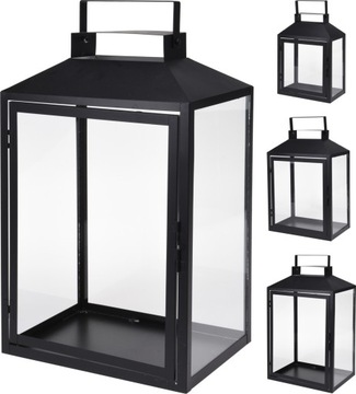 LAMPION LATARNIA METAL SZKŁO CZERŃ H&S 28 CM