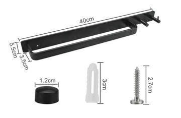 AFASOES Wieszak na ręczniki 40 cm z 2 haczykami czarny