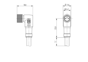 RKMWV 3-06/2 м сенсорный кабель, M8 3-контактный, ПВХ, 2 м