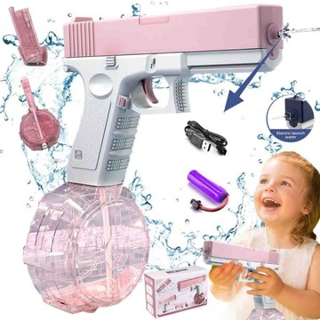PISTOLET NA WODĘ AUTOMATYCZNY ELEKTRYCZNY GLOCK 2 MAGAZYNKI SIKAWKA USB AKU