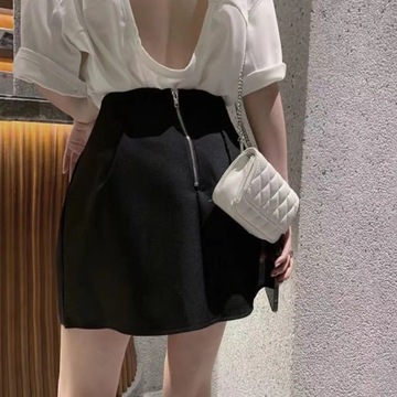 Spódnica Lucyever czarno-biała bufiasta krótkie spódniczki damska dopasow