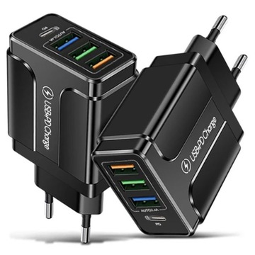 БЫСТРОЕ СЕТЕВОЕ ЗАРЯДНОЕ УСТРОЙСТВО 3x USB + PD 2.4A TYPE-C