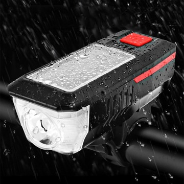 USB СОЛНЕЧНАЯ ВЕЛОСИПЕДНАЯ ЛАМПА + ЗВОНОК 120 ДБ ПЕРЕДНЯЯ ЧАСТЬ