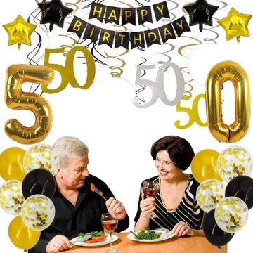 50 Urodziny Pięćdziesiątka Balony Dekoracje Zestaw