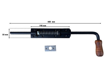 ZASUWA DO BRAM BRAMOWADO DRZWI SPRĘŻYNOWA RYGLOWA 400MM WĄSKA CZARNA