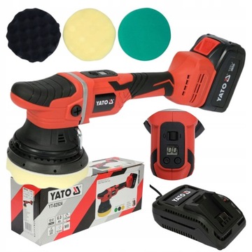 ПОЛИРОВАЛЬНАЯ ОРБИТАЛЬНАЯ ШЛИФОВАЛЬНАЯ МАШИНА YATO АККУМУЛЯТОРНАЯ 18 В 125 ММ + 4 Ач 3 ГУБКИ