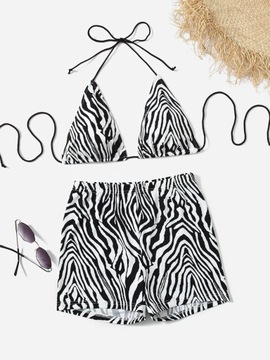 C0B129 KOMPLET TOP WIĄZANY SPODENKI ZEBRA SHEIN L