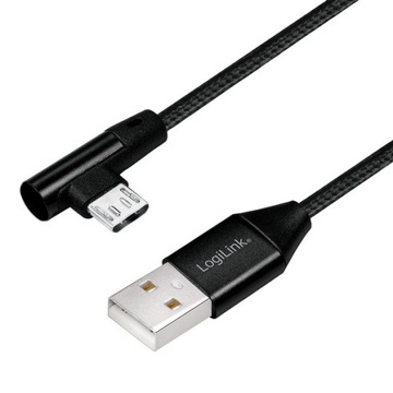 Kabel micro USB kątowy w oplocie 3A - długość 1m