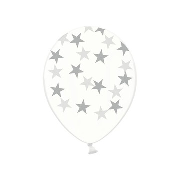 Balony przezroczyste w srebrne gwiazdki 50 szt
