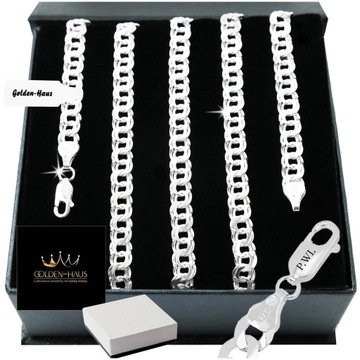 SREBRNY MĘSKI ŁAŃCUSZEK SPLOT GARIBALDI SZEROKI 60cm/6mm PRÓBA 925 + GRAWER