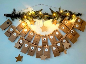 KALENDARZ ADWENTOWY-eko torebki klamerki naklejki