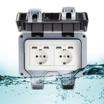 PODWÓJNE GNIAZDO WODOODPORNE PYŁOSZCZELNE+USB IP66
