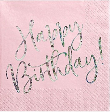 SERWETKI PAPIEROWE RÓŻOWE HAPPY BIRTHDAY HOLO URODZINOWE 20SZT