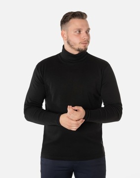 Elegancki Golf Cienki Sweter Męski 100% Bawełniany Półgolf 5347-1 XL czarny