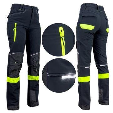 ELASTYCZNE Spodnie robocze SOFTSHELL STRETCH męskie odblaskowe URG-719 48