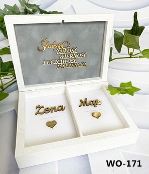 Коробка для конвертов + белые обручальные кольца + книга с золотым декором