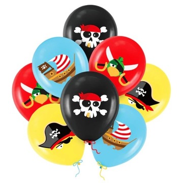 id_4055 BALONY PIRAT PIRACI CZASZKA PAPUGA MIECZ OKRĘT STATEK BALON 8szt
