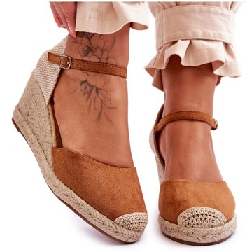 SANDAŁY ESPADRYLE ZAMSZOWE NA KOTURNIE CAMEL 41
