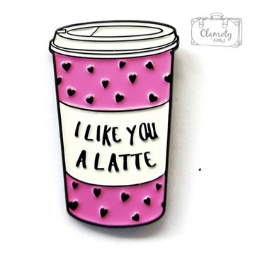 PRZYPINKA KUBEK Z LATTE I LIKE YOU BUTON METAL PIN