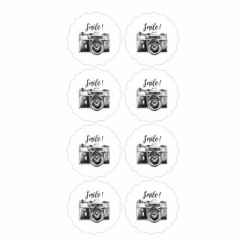 Naklejki białe Smile! Aparat Komplet 8 sztuk scrapbooking Ozdoba Dekoracja