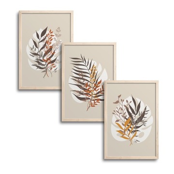 3x 30x40 CM ZESTAW TRZY OBRAZY PLAKATY W RAMIE DREWNIANEJ BOHO TRYPTYK