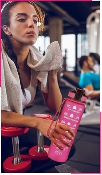 BUTELKA NA WODĘ BIDON Z MIARKĄ FITNESS ZE SŁOMKĄ MOTYWACYJNA BPA FREE 1Litr